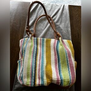 Rello  Brand Boho Woven Straw-Style Striped Shoulder Bag